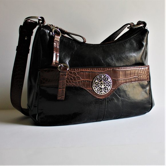 Giani Bernini Black/Brown Croc Trim Shoulder Bag - Picture 4 of 11